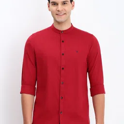 Allen Solly Men Band Collar Solid Cotton Slim Fit Casual Shirt-image-77