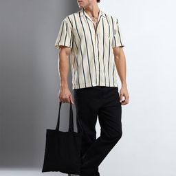 MOHICANS Men Vertical Striped Cuban Collar Casual Shirt-picture-16