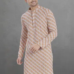 Pulseiq Men Checked Embroidered Festive Cotton Straight Kurta-image-95