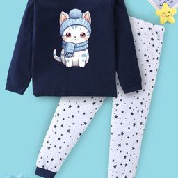 BLUSHES Kids Printed Pure Cotton T-shirt & Joggers Night Suit-image-66