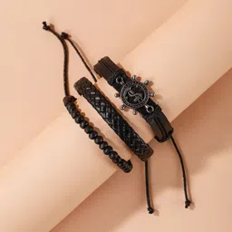 The Roadster Lifestyle Co. Men Set Of 3 Artificial Beaded Leather Wraparound Bracelet-image-88