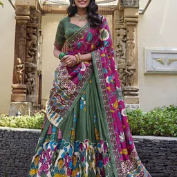 LOOKNBOOK ART Printed Ready to Wear Lehenga & Unstitched Blouse With Dupatta-picture-23