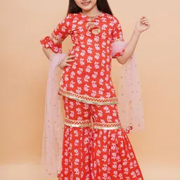 PICCOLO Girls Floral Printed Gotta Patti Kurti With Sharara & Dupatta-image-14