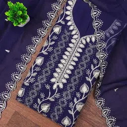 Maroosh Floral Emboidered Thread Work Silk Georgette Unstitched Dress Material-image-93