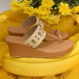 JAYPORE Embellished Leather Ethnic Wedge Sandals-image-84
