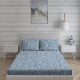 Living scapes by Pantaloons Blue & White Ethnic Motifs 220 TC King Bedsheet 2.74M*2.74M-image-64