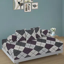Arrabi 6Pcs Grey & Black Geometric-Printed Skin-Friendly Superfine Quality Diwan Set-12
