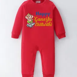BLUSHES Infants Ganesh Chaturthi Printed Pure Cotton Round Neck Romper-image-67