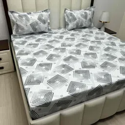 Pure Decor Grey And White Geometric Printed 220 TC Queen Bedsheet Set 2.28 m x 2.54 m-image-87