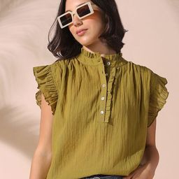 DL Woman Solid Textured Sleeveless Round Neck Ruffle Top-image-87
