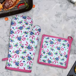 HOME COLORS.IN Blue & Pink Printed Oven Glove & Pot Holder-image-98