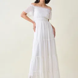 aayu Women Off-Shoulder Smocked Tiered Maxi Dress-image-22
