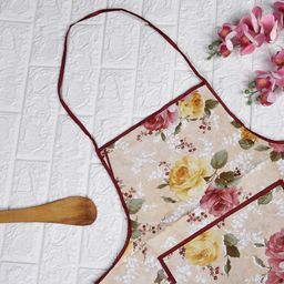 Kuber Industries Beige & Pink Printed Skin Friendly Aprons With Ties-40