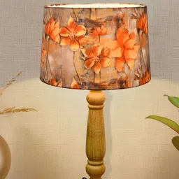 Homesake Orange Printed Wood Cylindrical Shaped Table Lamp with Bulb-98