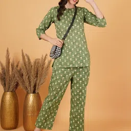 KALINI Women Tulip Printed Cotton Kurti With Trousers Co-Ord Set-picture-13