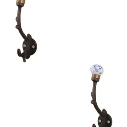 IndianShelf Blue & Brown 2 Piece Ceramic Floral Tree Key Hooks Hangers for Clothes-31