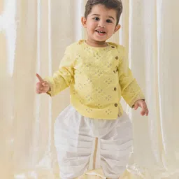 Tiber Taber Boys Printed Thread Work Pure Cotton Straight Kurta With Dhoti Pants-35