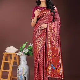 DIVASTRI Women Ethnic Motifs Printed Zari Designer Saree-image-86