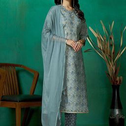 AMRUTVARSHA CREATION Women Ethnic Motifs Printed Regular Gotta Patti Pure Cotton Kurta with Trousers & With-47