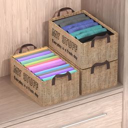 Myntra Elegant Homes Brown & Black 3 Pieces Printed Foldable Jute Storage Box Organisers-picture-43