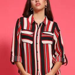 Oxolloxo Women Striped Georgette Top-image-97