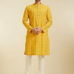 Diwas by Manyavar Checked Mandarin Collar Cotton Straight Kurta-image-86