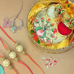 Anouk Set Of 3 Stones Studded Rakhis With Pooja Thali Card & Kumkum-image-47
