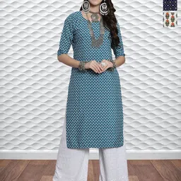 HERE&NOW Women Pack of 3 Ethnic Motifs Printed Pure Crepe Straight Kurta-image-61