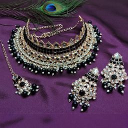 VATSALYA creation Rose Gold-Plated Artificial Stone Studded Jewellery Set-2
