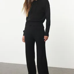 Trendyol Ribbed Self Design Hooded Sweatshirt And Trouser-image-6