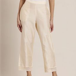 HERE&NOW Women Beige & Cream Coloured Viscose Rayon Slip On Trouser-picture-39