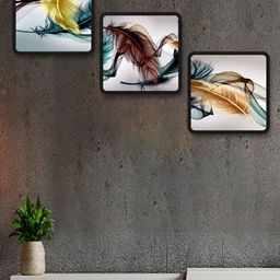 Myntra Elegant Homes Black & White 3 Pieces Wing Printed Wooden Wall Art-image-87