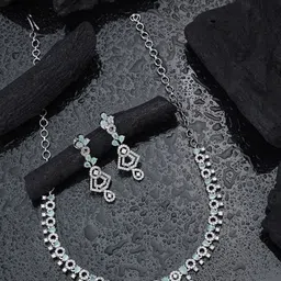 Opal Touch Rhodium-Plated American Diamond-Studded Jewellery Set-19