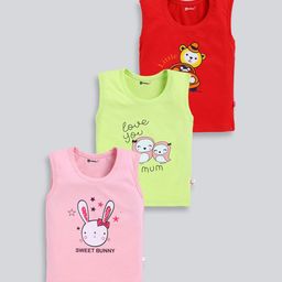 MoonKids Kids Pack Of 3 Printed Cotton Basic Vests-37