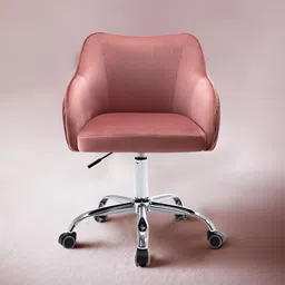 nestroots Pink & & Silver-Toned Velvet Office Chair With Wheels-image-54