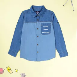 KiddoPanti Boys Future Space Explorer Printed Pure Cotton Casual Denim Shirt-picture-44