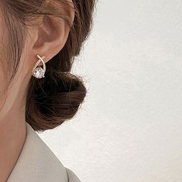 PolluxCraft Korean Gold-Plated Artificial Stones Studded Teardrop Shaped Studs-picture-41
