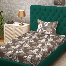 KLOTTHE Brown Floral Printed 300 TC Cotton Single Bedsheet Set 2.25 x 1.50 m-image-52