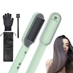 HOMEBASICS Hair Straightener With PTC Heating Technology- Green-51
