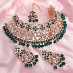 VATSALYA creation Alloy Gold- plated Green Jewellery Set image 3