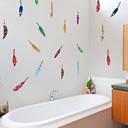INDIAN ROYALS Green & Red Beautiful Feather Wall Sticker-image-1