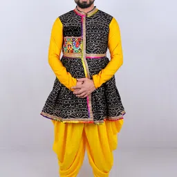AGLARE Bandhani Printed Mirror Work Mandarin Collar Anarkali Kurta With Dhoti Pants-image-15