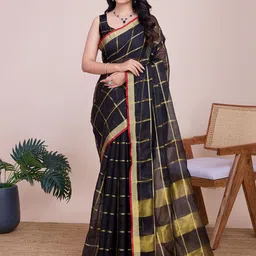 LeeliPeeri Designer Woven Design Checked Zari Saree-image-44