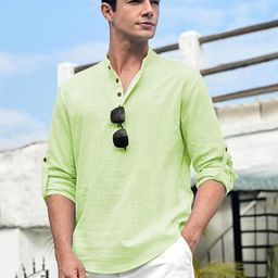 AMRIT TOP WEAR Men Cotton Band Collar Kurta-image-80