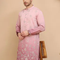 Jompers Floral Embroidered Mandarin Collar Thread Work Ombre Straight Kurta-5