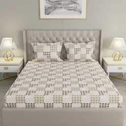Raymond Home Brown & White Geometric 200 TC Queen Bedsheet with 2 Pillow Covers-image-54