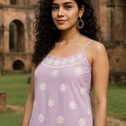 ADR CHIKAN Women Ethnic Motifs Embroidered Noodle Strap Lace Inserts Modal Top-image-88