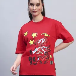 GRIFFEL Women Printed Oversized Ultralite Cotton T-shirt-image-7