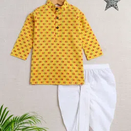 The Magic Wand Boys Floral Printed Pure Cotton Kurta With Dhoti Pants-41