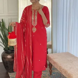 Siya Fashion Floral Embroidered Sequinned Straight Kurta With Trousers & Dupatta-picture-40